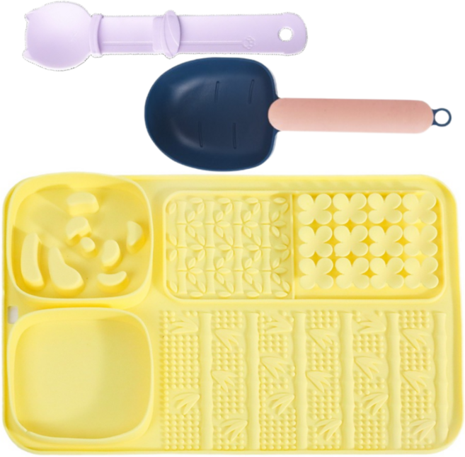 프라홈 반려동물 실리콘 논슬립 식판 급체방지 식기, 1개, 옐로우