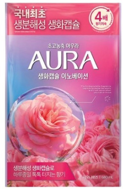 AURA 생화캡슐 이노베이션 섬유유연제 피오니로즈향 리필, 680ml, 2개