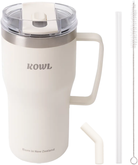 코울 퀸스 트라이탄 빨대 손잡이 스텐머그컵 벤티사이즈 보온보냉 사무실 텀블러, 아이보리, 1개, 590ml
