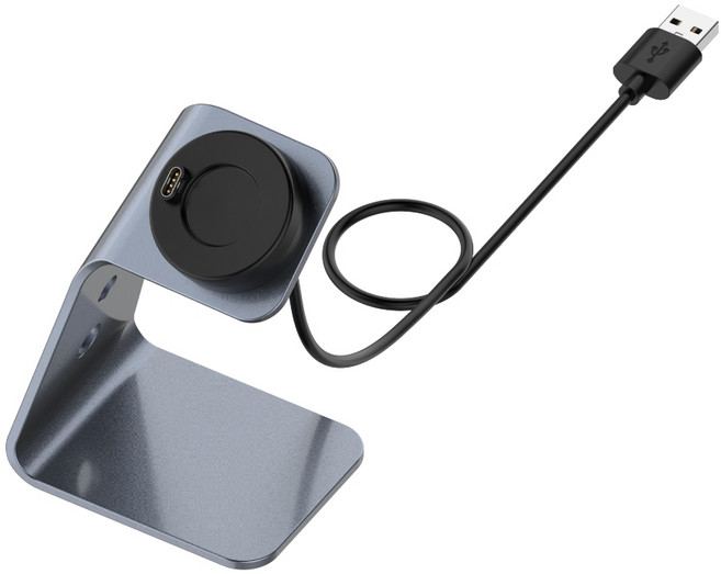 【圓盤充電線】適用 Garmin vivoactive 6 / 5 GPS 智慧手錶 充電線 充電器, 1個, 圓盤一代鋁合金立式座充150cm-灰