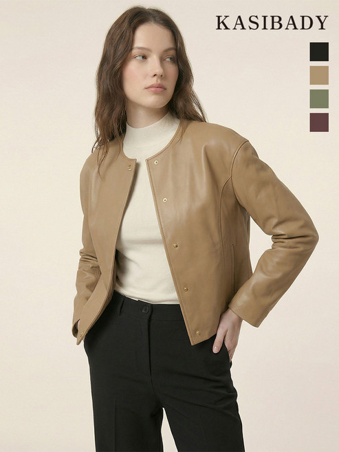 카시바디 시크릿시즌오프 카시바디 미니멀 노카라 양가죽 자켓