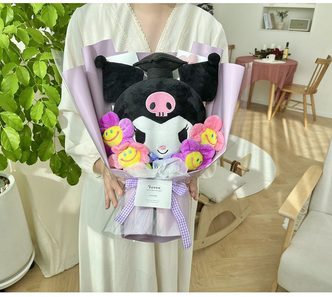 산리오 학사모중형 마이멜로디 쿠로미 시나모롤 졸업식 스마일꽃 인형꽃다발, 1개