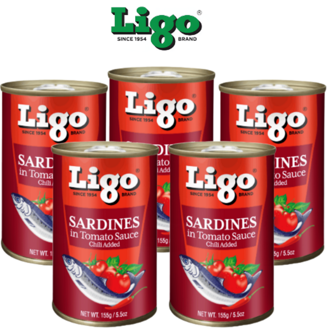 [PERA PLUS] Ligo RED chili SARDINES tomato sauce 필리핀 리고 생선통조림 토마토, 5개, 155g