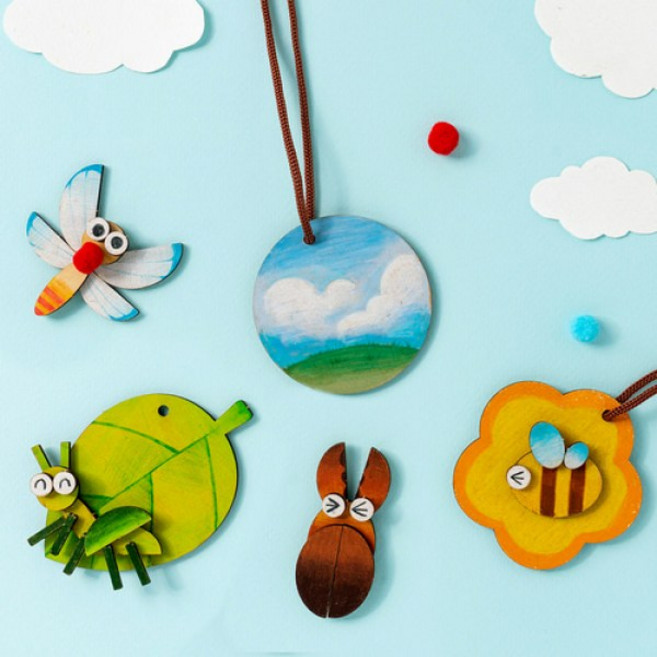 민화샵 가을만들기 MDF 곤충 목걸이 초등만들기, 꽃