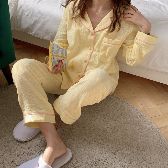 (5컬러)무지 컬러 요루면 상하세트 홈웨어 긴팔 잠옷