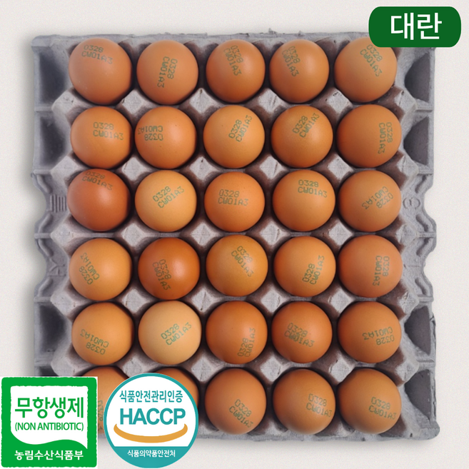 [제이피농장] 난각번호 3번 무항생제 계란 신선한 대란 HACCP, 1개, 30구