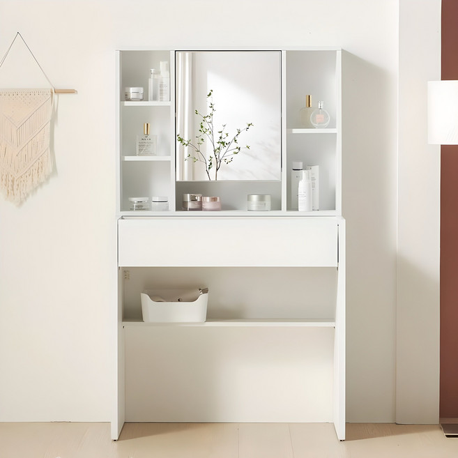 바로방가구 에밀리 800 슬림 미니 수납 서랍 원룸 입식 화장대, 화이트