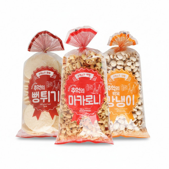 추억의 백옥 강냉이2개+뻥튀기2개+마카로니2개 / 대롱과자 사무실 간식, 150g