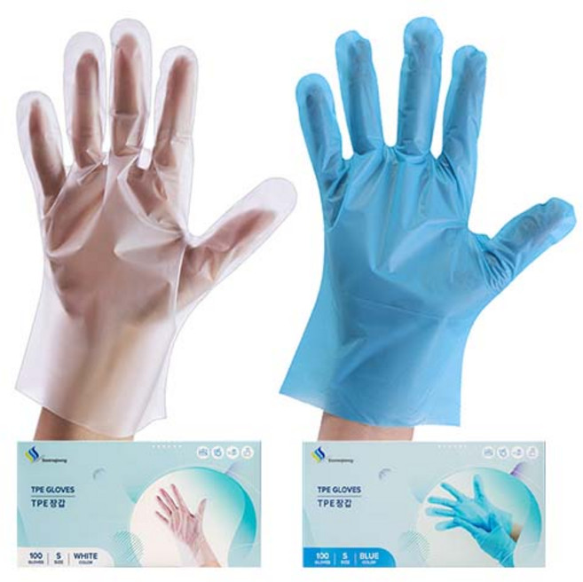 손마중 TPE 위생장갑 다용도장갑 일회용장갑 100매 (블루 화이트) 3개, 5개
