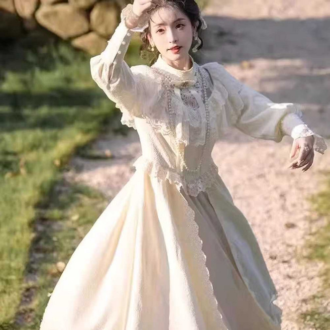 중세 드레스 원피스 로코코옷 경성 시대 여성 칼라, 1개, 원피스+나비 넥타이 S