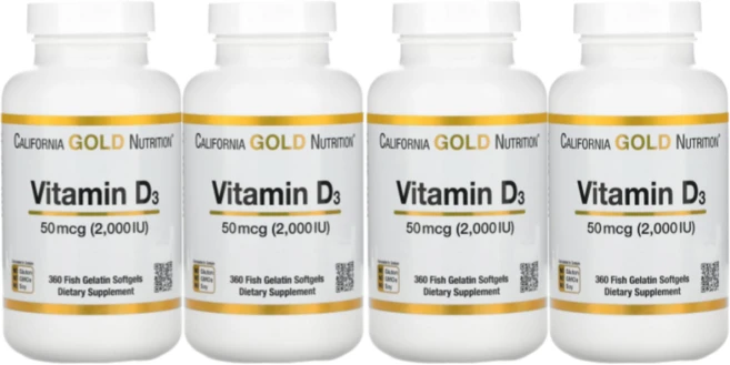 캘리포니아골드뉴트리션 비타민 D3 50mcg(2 000IU) 피쉬젤라틴 360 소프트젤, 360정, 4개 - 쿠팡