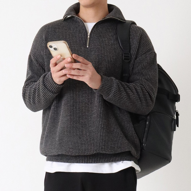 M~4XL 지지블랙 로베르 오버핏 하찌 반집업 니트 빅사이즈