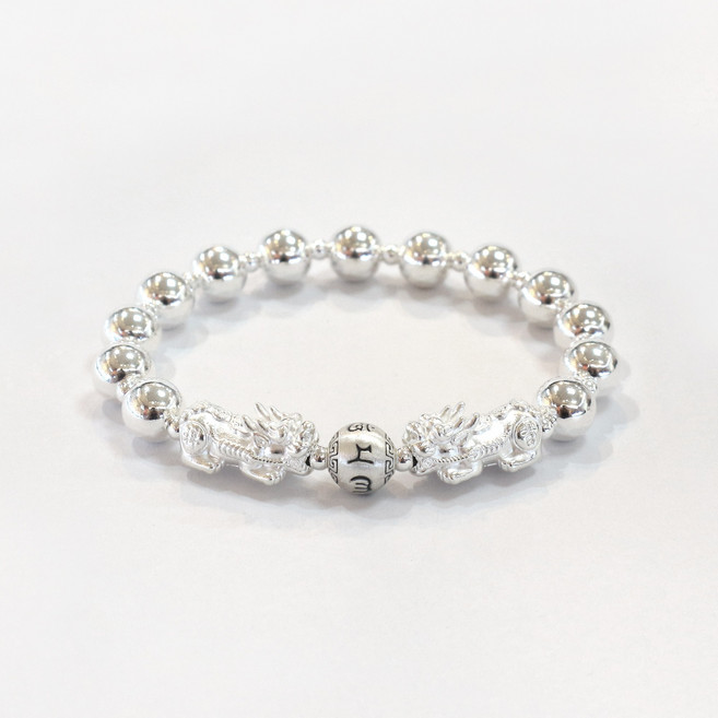 비투쥬얼리 999 실버 옴마니반메훔 순은 쌍 비휴 재물 풍수 은볼 팔찌