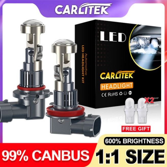 Carlitek 자동차 모터용 LED 헤드라이트 미니 소형 호환 렌즈 프로젝터 9005 HB3 HB4 로우 빔 STG 캔버스, 01 6500K White, 01 Canbus No Error, 02 H7