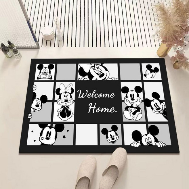 크레용 신짱 미키 수분을 잘 흡수하고 쾌적한 규조토 매트, 블랙 앤 화이트 체크 미키 프로필 사진, 1개