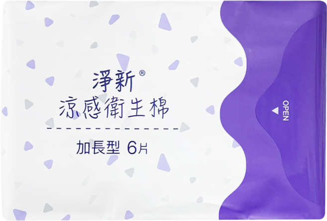 淨新涼感衛生棉加長型6片裝，舒緩悶熱，輕薄透氣，給妳全方位的舒適呵護, 1個, 6片, 夜用