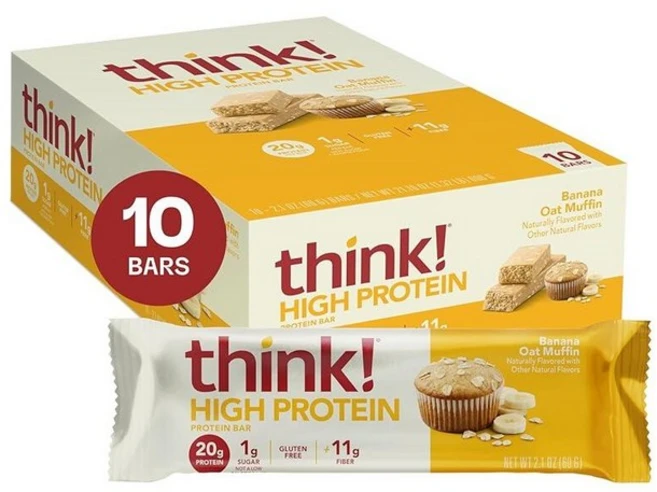 Think! 단백질 바 고단백질 스낵 글루텐 프리 고섬유질 바나나 귀리 머핀 10개입, Banana Oat Muffin - 쿠팡