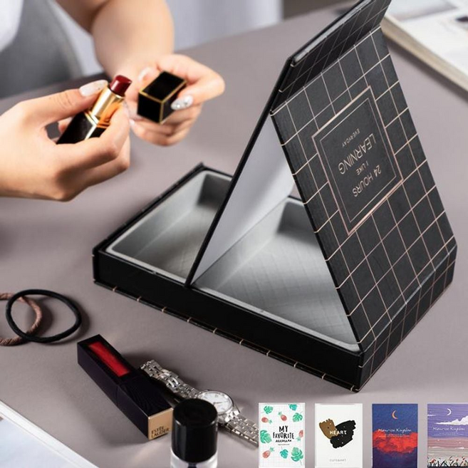 키밍 휴대용 탁상거울 수납함 접이식 화장거울 정리함 buy*6244Cc, 노을