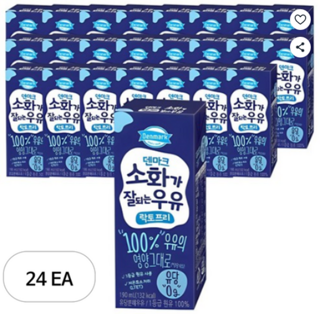 덴마크 소화가 잘되는 우유 락토프리, 190ml, 24개