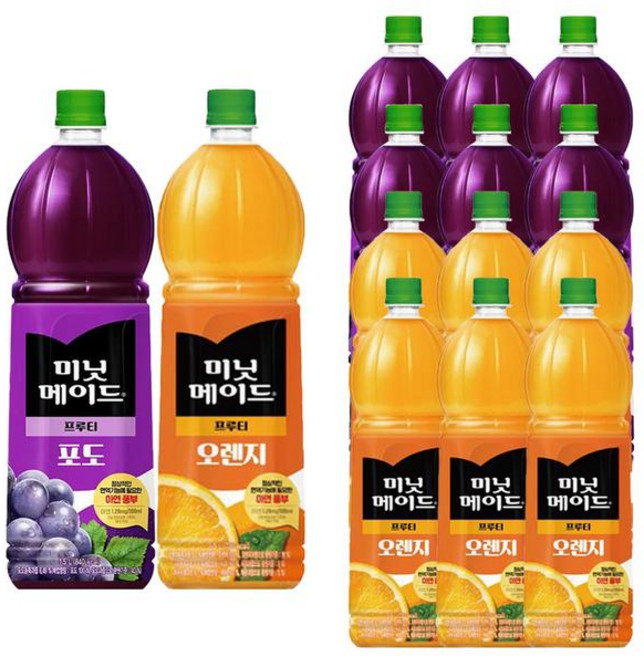 미닛메이드 오렌지 1.5Lx6개+미닛메이드 포도 1.5Lx6개 (총 12개), 12개, 1.5L