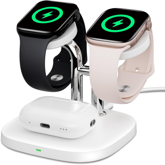 SwanScout 704A 아이워치 듀얼 충전기 2대 동시 충전 안정적인 거치형 에어팟 호환 화이트, 회이트, 1개