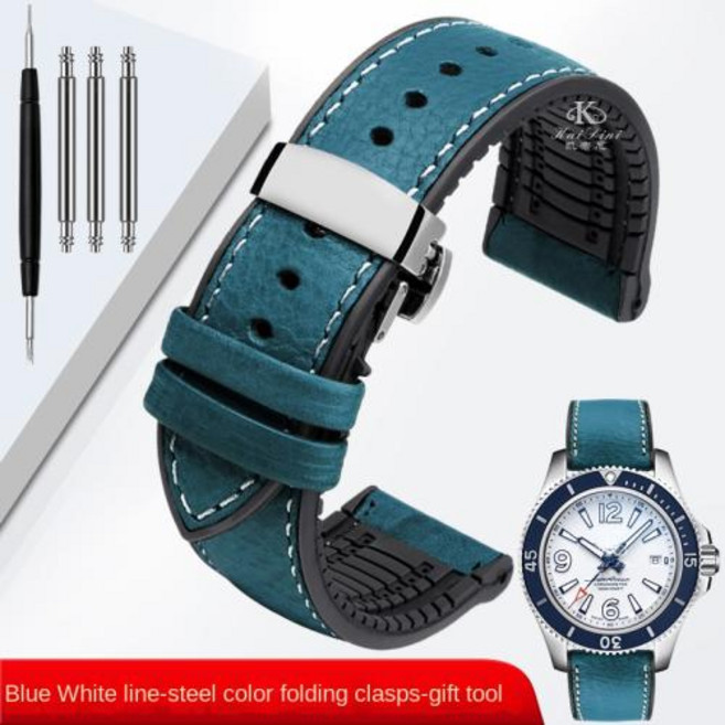이탈리아 가죽 스킨 시계 밴드 부드러운 방수 고무 19mm 20mm 21m 22m 23mm 남성용 스트랩 티쏘 태그호이어, China, 108)Blue Silver folding, 1개