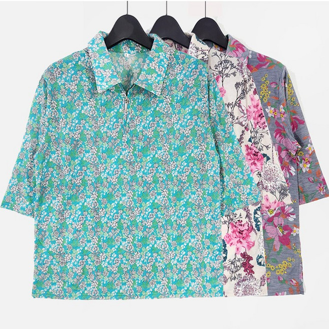 허니마마 예쁨 여름 할머니옷 카라 티셔츠 지퍼 7부 셔츠 엄마 상의 요양원 선물