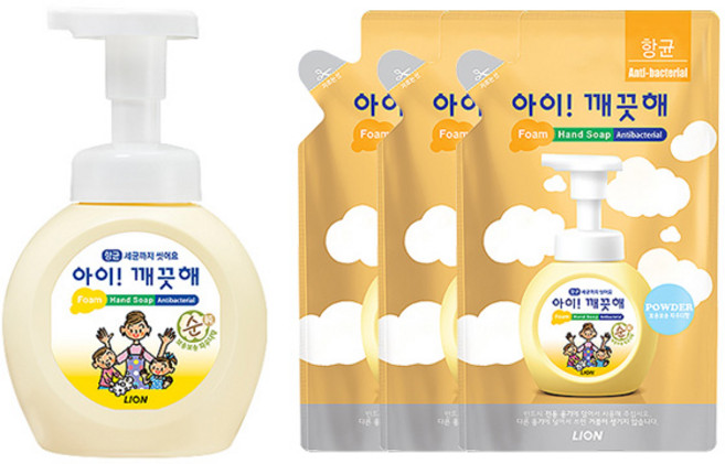 아이깨끗해 순향 폼 핸드솝 용기(250ml) 1개 + 리필(200ml) 3개 거품타입 핸드워시 항균 손세정제