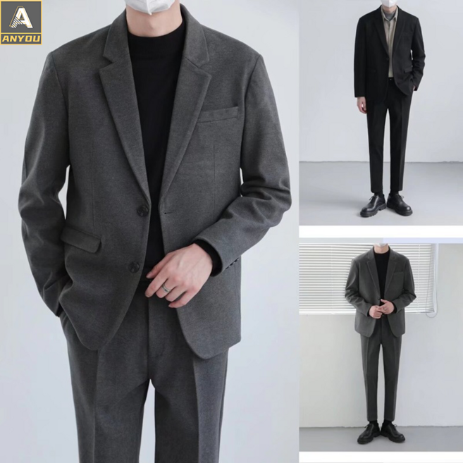 ANYOU 겨울 남자 정장세트 보온두꺼 운울원단 하객룩 면접 결혼식 정장 세트