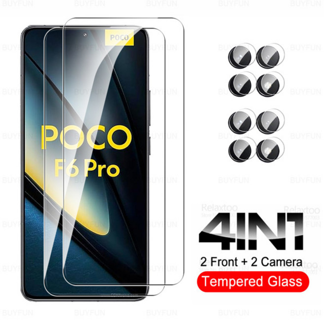 Poco F6 강화 유리 화면 보호기 PocoF6 PocoF6Pro Little F6Pro F 6 5G 카메라 필름 용 Xiaomi Poco F6 Pro 유리 용 4 in 1, [01] For Poco F6 5G, [01] 2Glass 2Lens, 1개