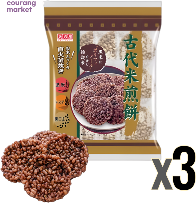 일본 아마노야 고다이마이 흑미 10매 센베이 쌀스낵, 3개