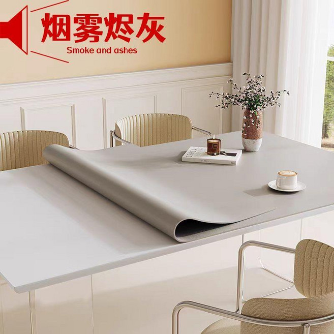 AB雙面皮革桌墊 暖白奶茶色 40x120cm, 升級版-煙霧燼灰- 雙面防水 ,40*80-O角, 1個
