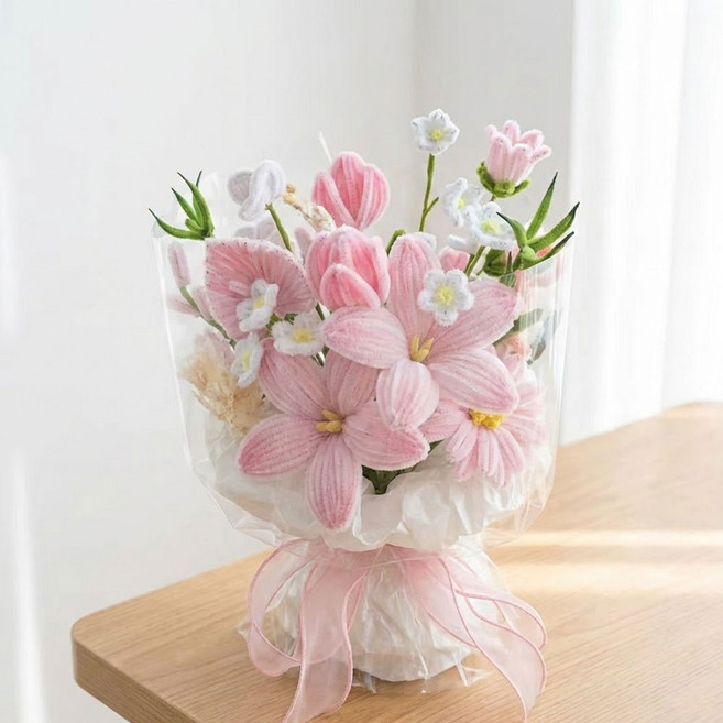 제너럴케이 모루 꽃다발 DIY 만들기 세트 핑크 백합, 혼합색상, 1세트