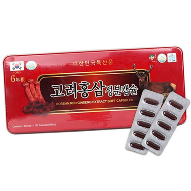 고려 홍삼 성분캡슐 120캡슐 6년근 KOREA RED GINSENG EXTRACT SOFT CAPSULE, 830mg, 1박스