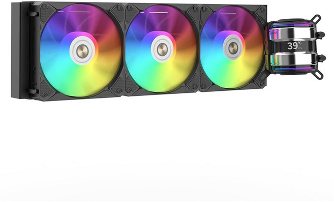 ALSEYE 아이 Infinity i360 수냉 시스템 - 360mm 라디에이터 듀얼 LED 펌프 온도 디스플레이 3x120mm ARGB 및 PWM 팬 저소음 작동 인텔, i360 Bla
