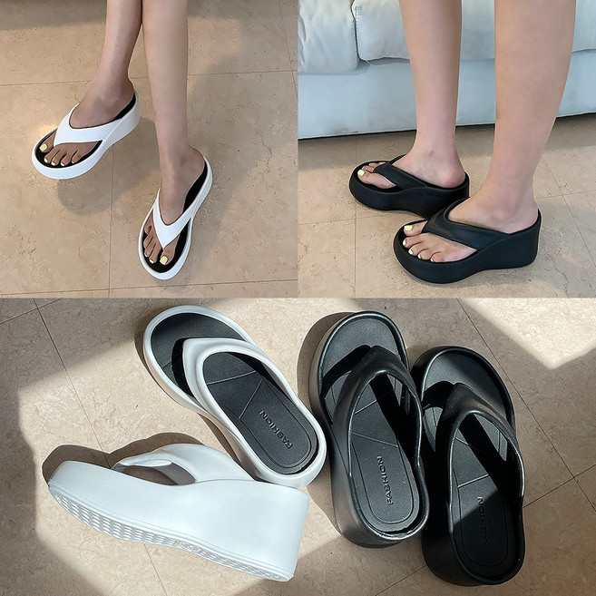 [유유존] 웨지통굽쪼리 키높이 슬리퍼 여름 여성 신발 9cm 슈즈