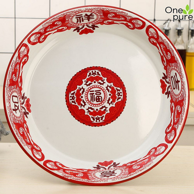 법랑그릇 빈티지 피자 감성 예쁜그릇 플레이트 레트로, 30cm 홍여의-두툼한, 1개