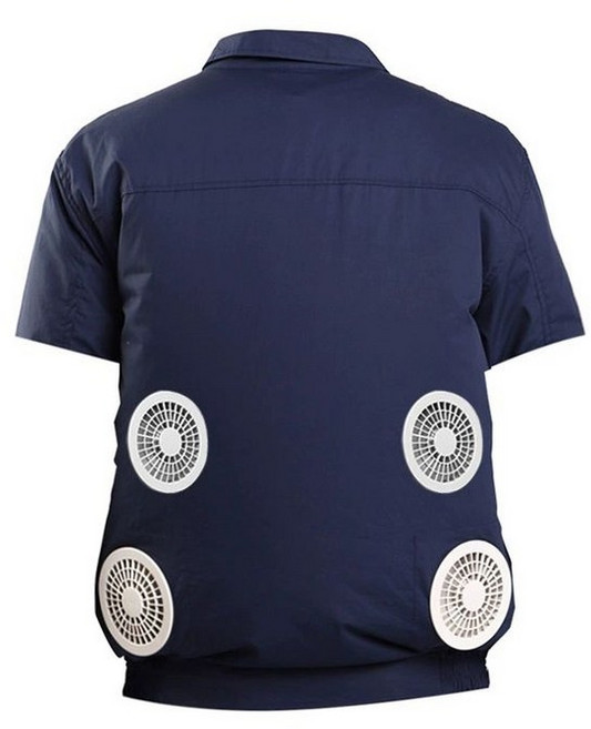 선풍기 작업복 여름 냉각 현장 통풍 조끼 냉각팬 냉풍, 1개, 반팔 4구 블루 1개