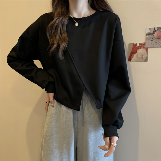 여성 봄 가을 데일리룩 맨투맨 루즈핏 심플 긴팔 티셔츠