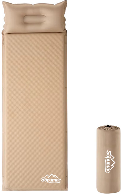 소품애 자동충전 에어매트 휴대용 캠핑침대, 베이지