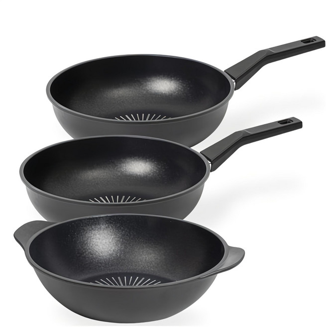 인터쿡 클래식 후라이팬 세트 3개, 블랙, 궁중팬 28cm(2P) + 파티웍 28cm(1P), 1세트