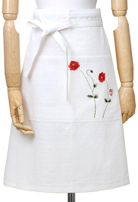 모란꽃 자수 허리 앞치마, 1개, 단품