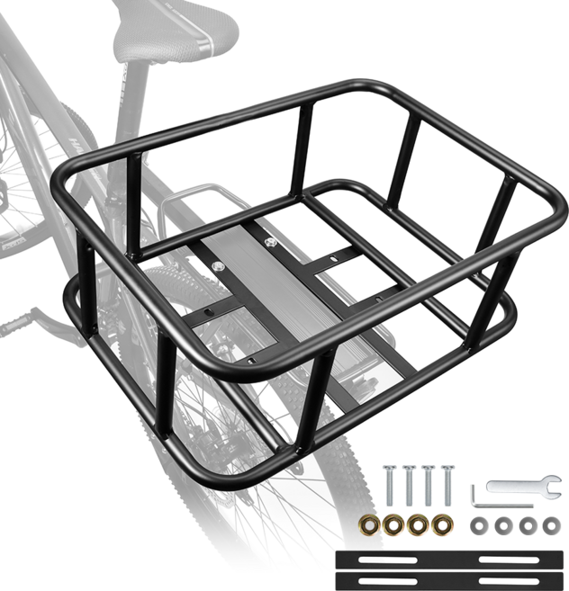 GTOG 고강도 자전거 후면 뒷바구니 짐받이 바스켓 프레임 수납함 바구니 자전거 바구니 자전거 장바구니, 검정