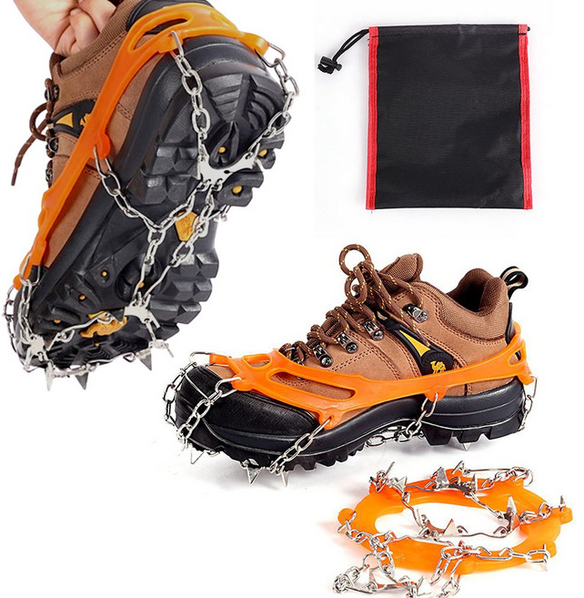 도매창고 체인형 등산용 10핀 스파이크 아이젠 겨울 눈길 낚시 캠핑 빙판길 미끄럼방지 파우치포함 운동화 등산화, 체인형 아이젠 - 블랙 (주머니증정)