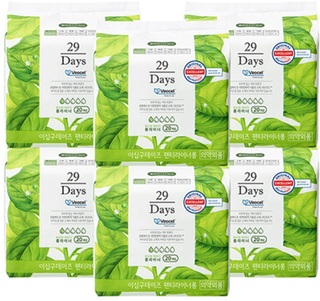 29Days 비오셀 롱 팬티라이너 6팩, 20개입, 6개