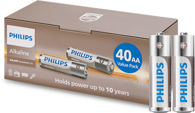 필립스 알카라인 AA 대용량 건전지, 1개, 40개입