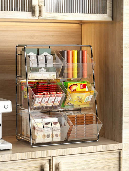 커피 사무실 보관함 간식 탕비실 정리함 티백 캡슐, 화이트 라지 3단/6개 수납함, 화이트 대형 3단 6개 수납함 포함, 1개