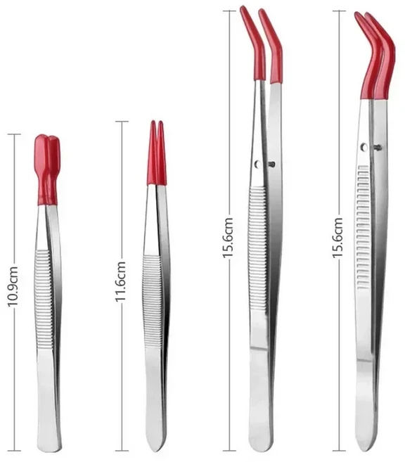고무 팁이있는 4Pcs 핀셋 세트 스테인레스 스틸 긴 산업용 핀셋 비드 스탬프 코인 쥬얼리 핀셋 클립 핸드, 01 ESD--17 1.5MM