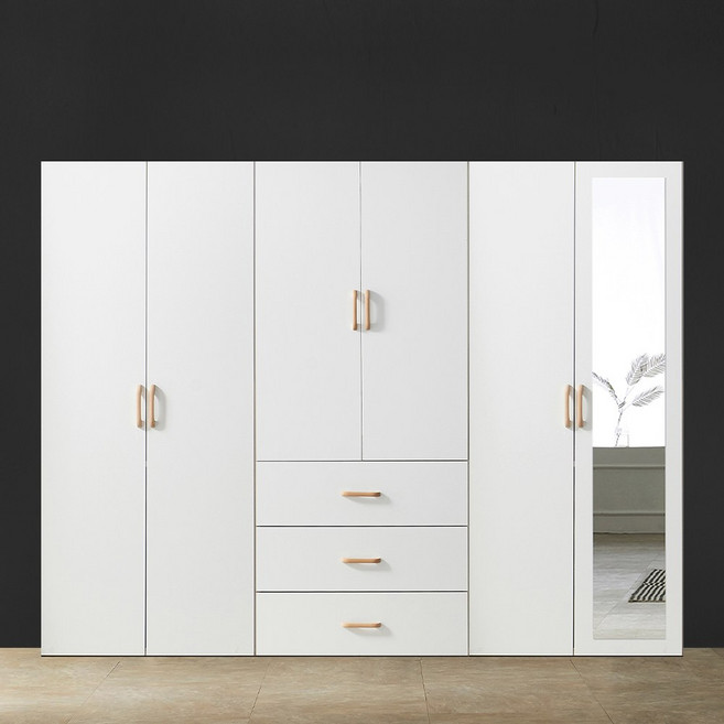 케어퍼니처 이안 2400 장롱세트 (800옷장/이불장+거울장+3서랍장) 드레스룸 장농 학생 옷장, 화이트, 옷장 세트
