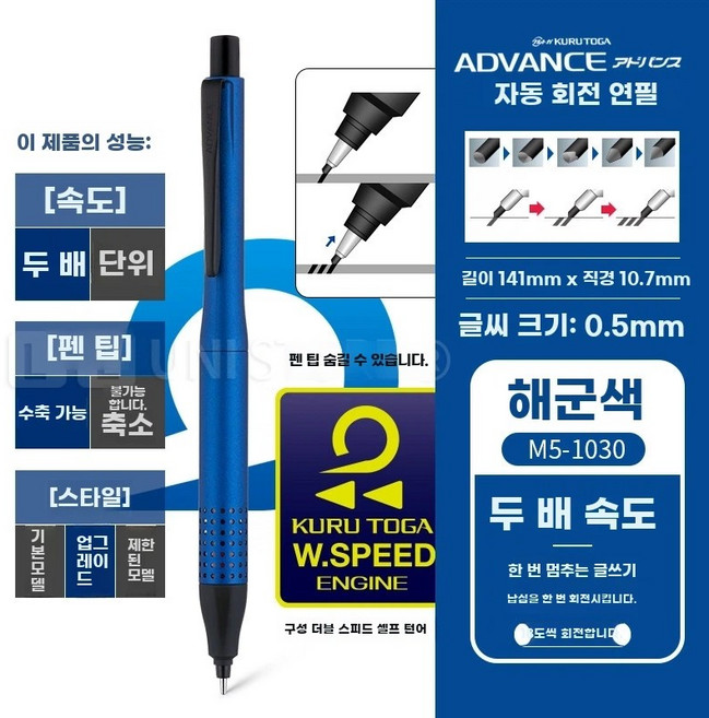 유니쿠루토가다이브 수능샤프 ﻿M5-5000, 파랑 0.5mm